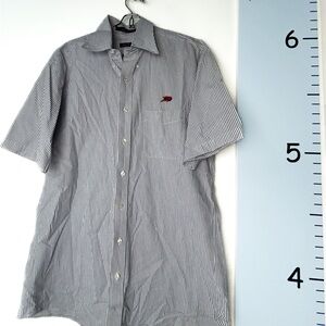 Overton Seersucker Light Blue Striped Button-Down Short‎ Sleeve Men Shirt Medium